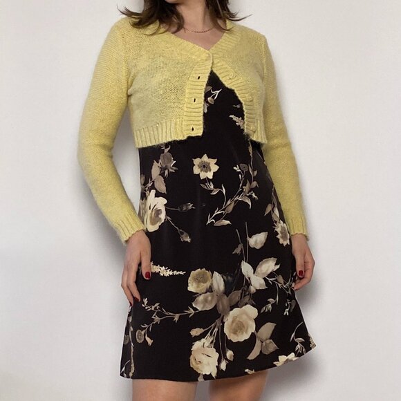 Vintage 1990s Butter Yellow Fuzzy MOHAIR Shrug, Cropped Cardigan Small to Medium - Picture 8 of 10